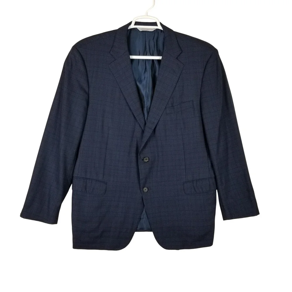 Samuelsohn Sport Coat Mens 46R Navy Blue Colombo Icewool 150s Windowpane Blazer